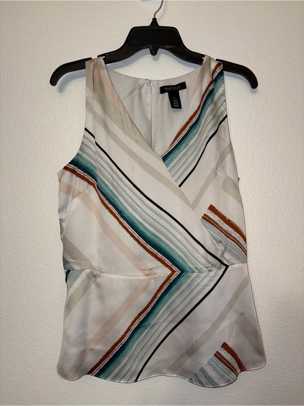 White House Black Market White Sleeveless Asymmetrical Stripe Top
